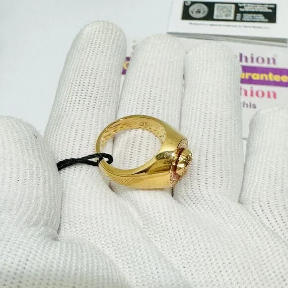 NIB Versace Ring Size IT 13/ US 6 Icon Medusa Head Greca Engraved Gold Tone
